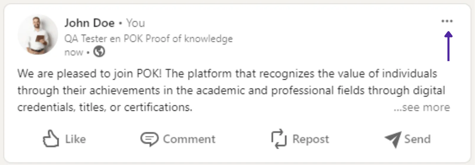 Three-dot menu at the top of a LinkedIn post