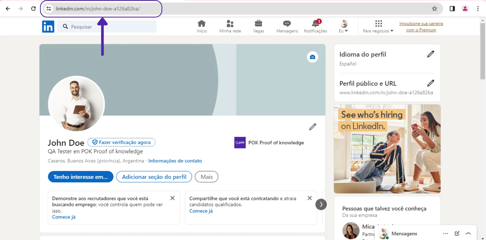 Como copiar a URL do perfil na barra de endereços do navegador