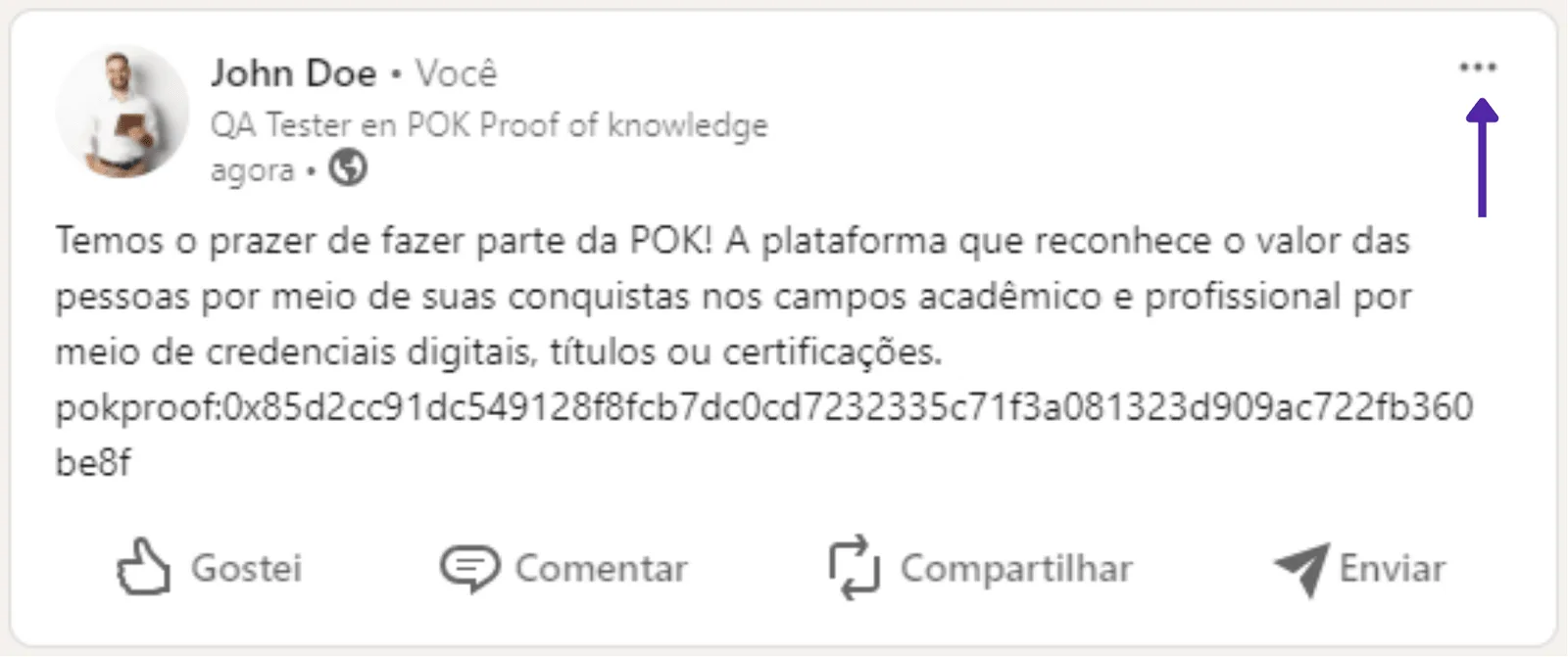 Menu de opções aberto a partir dos três pontos no topo da postagem